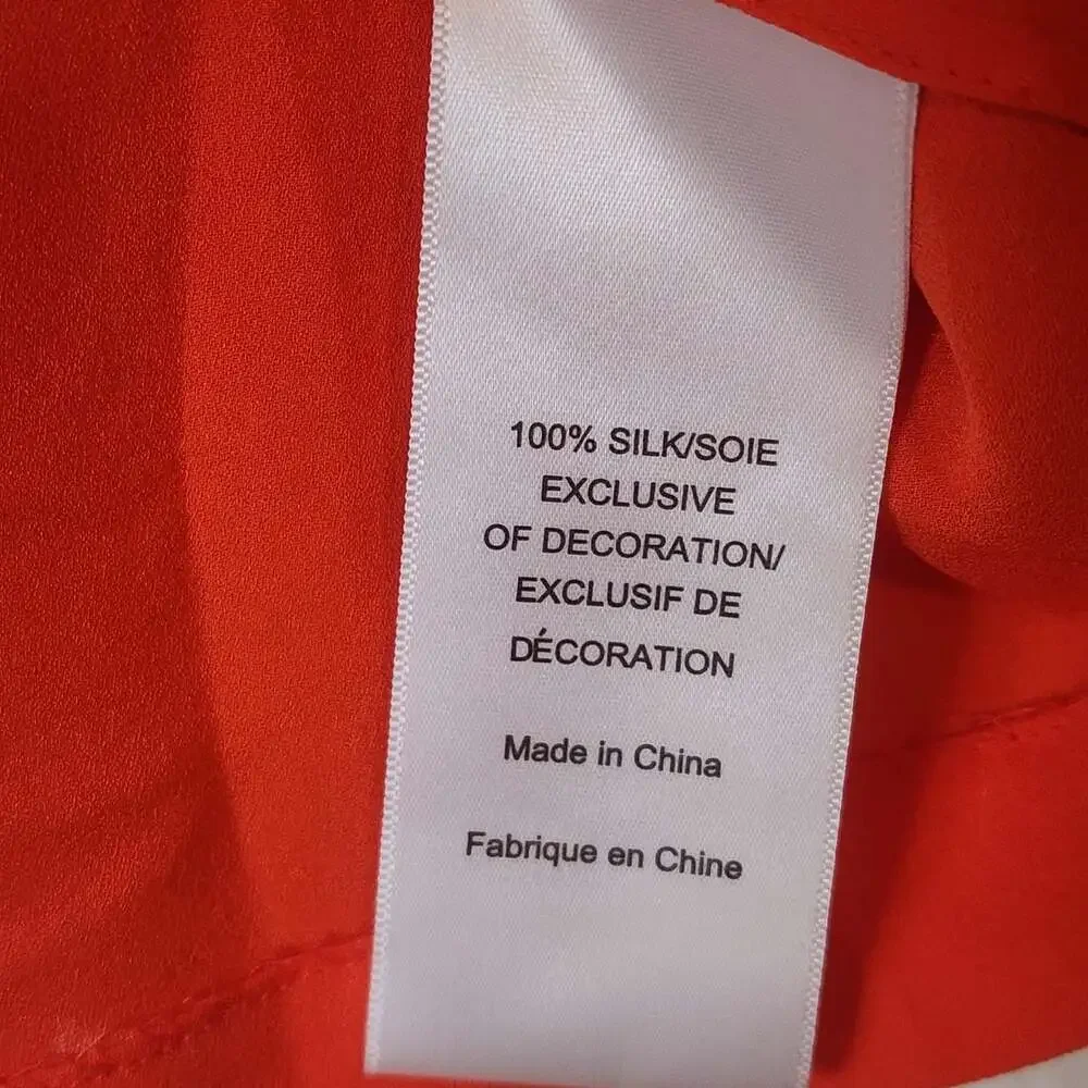 Tory Burch Blouse Womens 6 Orange Silk Long Sleeve Scoop Neck Top Pullover
